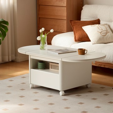 hoi!源氏木語百變奶油風實木岩板摺疊可移動茶几1.2M Y246J07