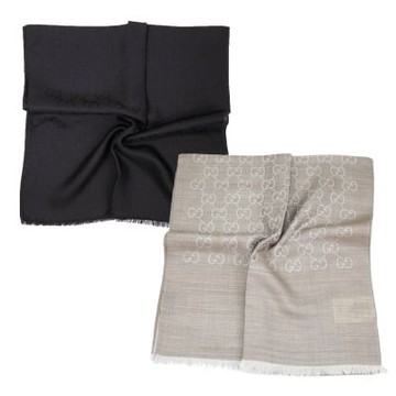 GUCCI LOGO 絲羊毛/羊毛流蘇圍巾(多款選)