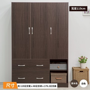 TZUMii雅緻三門二抽衣櫥 衣櫃  寬119公分 衣物收納櫃 三門衣櫃-胡桃木色