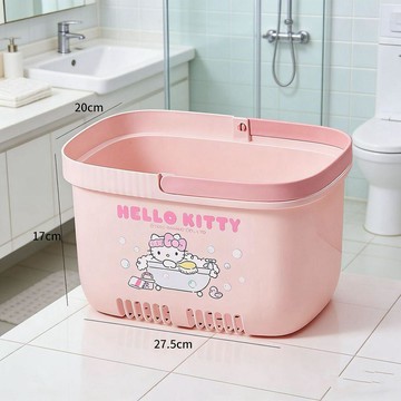 ✨臺灣出貨✨少女心粉色 HelloKitty 洗澡籃浴室洗漱用品收納筐手提便攜瀝水籃