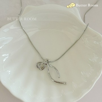 Butter Room 🧈 線條蝴蝶結項鍊 （銀）  免運 簡約 冷淡風  鎖骨鏈 長尾 飄帶