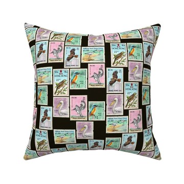 方形棉麻咕𠱸套: 香港雀鳥郵票 / 原創手繪作品