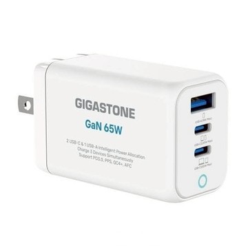 GIGASTONE 立達 PD3.0/QC4.0 65W 氮化鎵 GaN USB-C 三孔快速充電器 PD-7657  白色  1個