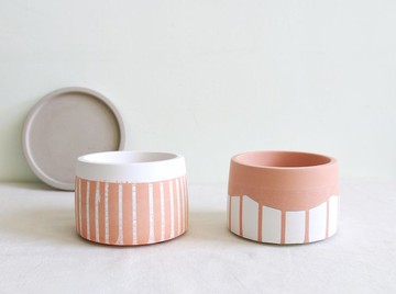 水泥花盆 / Milk Tea • 線條系列【無植物】/ 可客製英文字母