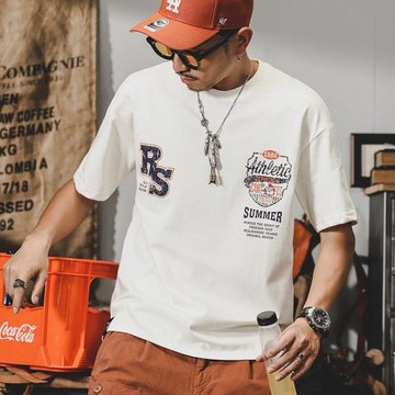 杰雷諾美式夏季t恤男短袖寬松重磅純棉體恤男款潮牌字母印花上衣