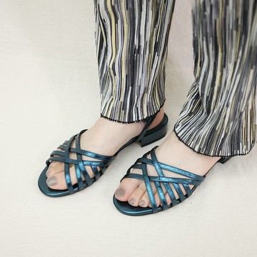 下北澤散策! 3D立體線條金屬涼鞋 藍 -琉璃色