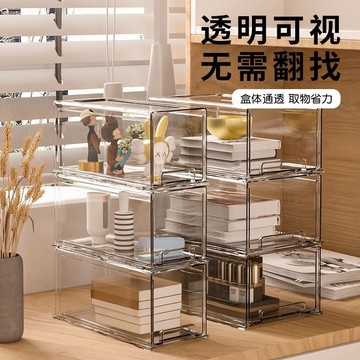 臺出 桌麵疊加式收納盒 抽屜盒 透明文具化妝品整理高效學生宿捨上班族收納箱 衣物收納 防水收納箱 玩具收納盒 衣物整理箱