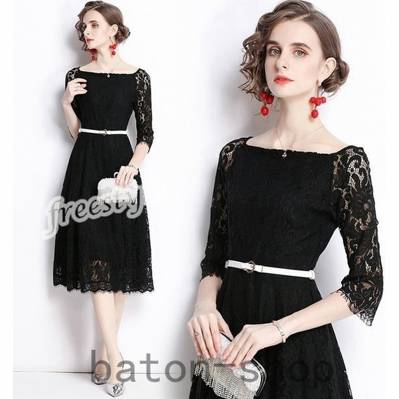 黒ドレスワンピース レース 七分袖 フォーマルドレス お呼ばれドレス 結婚式 親族 黒レースワンピース 結婚式 通販 Lineポイント最大get Lineショッピング