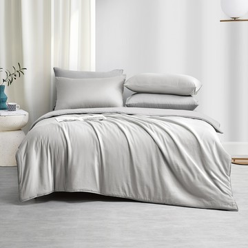 J-bedtime 床寢時光 素色天柔絲石墨烯鋪棉兩用被床包組  兩用被套 + 床包 + 枕頭套 2個  Queen Size  質感灰