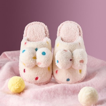 Cheerful Mario幸福瑪麗 兒童室內保暖拖鞋 女童蝴蝶結毛絨拖鞋室內棉拖鞋家居拖鞋