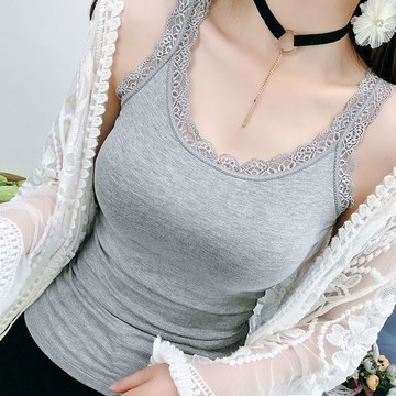 蕾絲花邊背心女 小可愛 上衣 背心 內搭 無袖打底衫新款吊帶背心女士夏季新款蕾絲花邊高彈力胖MM大碼外穿打底衫上衣
