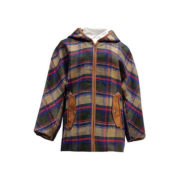 TOORDER撞色格紋接異材質羊毛外套