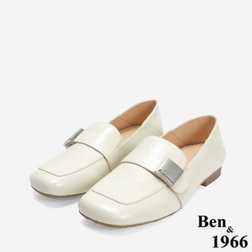 Ben&1966高級牛油皮個性方頭樂福鞋-米白(246233)