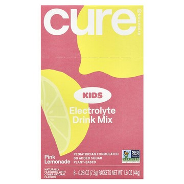 Cure Hydration, 兒童，電解質混合飲品，粉色檸檬水味，6 包，每包 0.26 盎司（7.3 克）