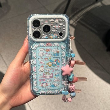 適用蘋果17PROMAX可愛圍邊大耳狗手機殼iPhone16/15PRO個性手鍊殼