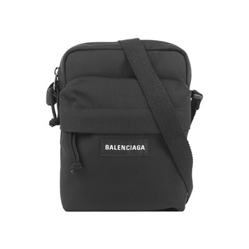 BALENCIAGA Explorer 白字標誌尼龍拉鍊口袋小斜背包(黑色)