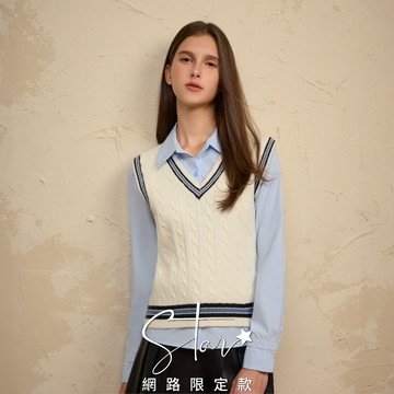 STAR 英倫學院風V領撞色針織背心上衣