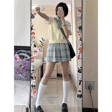 原創綠色校供感制服正版JK格裙
