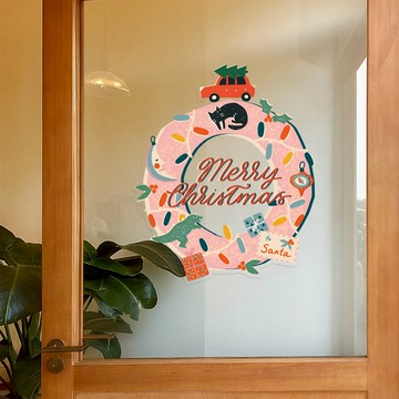 【好物良品】47x45cm_聖誕節無痕無膠可重複使用玻璃窗戶PVC抗UV靜電貼47x44.5cm幸福禮物