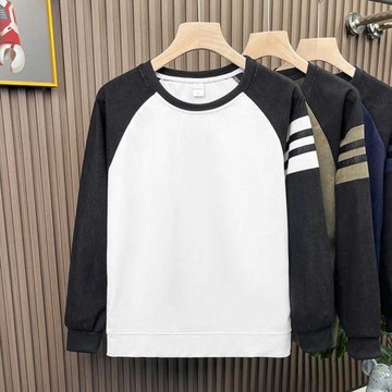 秋冬季新款潮牌寬松拼色圓領套頭休閑衛衣男士百搭長袖打底衫上衣