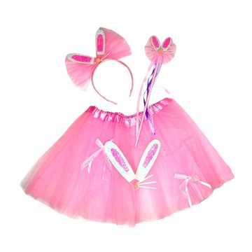 摩達客★萬聖派對變裝扮★兒童可愛粉紅兔子精靈仙子裝三件組(髮箍/紗裙/仙女棒) ★Cosplay