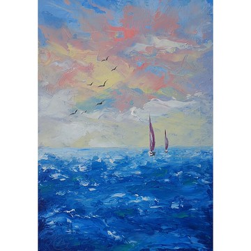 帆船畫海景原創藝術日落牆藝術小油畫