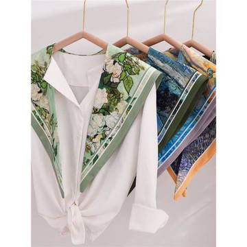 油畫系列雙層印花小坎肩春夏秋季搭配T恤襯衫緞面空調護肩小絲巾