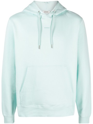 SANDRO - embroidered-logo long-sleeve hoodie - men - Cotton - L - Blue