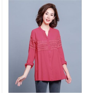 現貨/零碼粉色3XL一件 / 韓版雕花拼接V領長板上衣