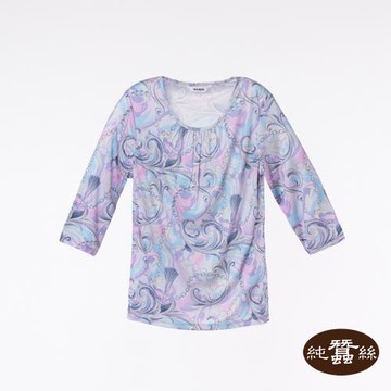 【岱妮蠶絲】純蠶絲42針110G女休閒七分袖上衣-VWL5A302LP(迷幻紫鍊)