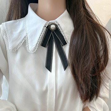 領帶 領巾 領結 領結襯衫女裝飾jk蝴蝶結襯衣飄帶職業領花黑色學院風別針領帶配飾『ZW6352』