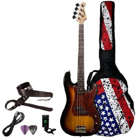 Sawtooth EP Series Electric Bass Guitar with Gig Bag ＆ Accessories, Vintage Burst w Tortoise Pickguard