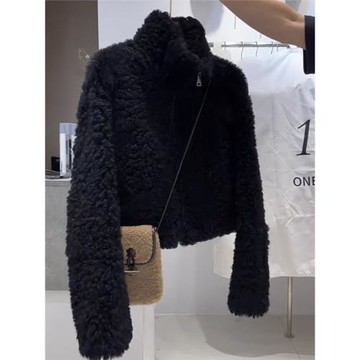 秋冬高級感時髦加厚羊羔毛外套女韓版時尚休閑寬松短款夾克開衫潮