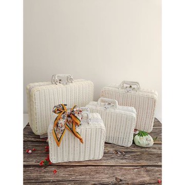 白色藤編復古結婚禮物盒手提伴手禮品箱化妝品整理箱子中秋禮品盒