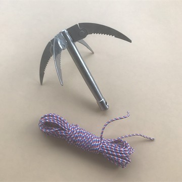 不銹鋼四爪錨刀 可折疊帶鋸齒割水草錨鉤 垂釣工具拉鉤送10米繩子