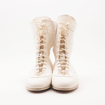 lace up long boots (white)/袋鼠皮等/皮革鞋/b01103