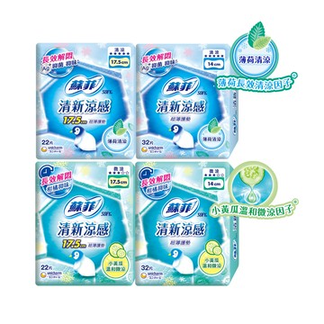 【蝦皮直營】蘇菲 清新涼感薄荷/微涼小黃瓜 護墊 涼感 衛生棉 超薄 清涼 4包組