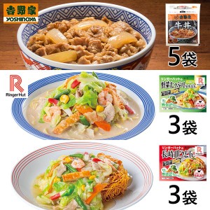 吉野家・リンガーハット 牛丼・野菜たっぷりちゃんぽん・皿うどんの3種バラエティーセット 1セット（3種：11袋）