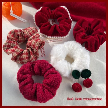 促銷新年紅色肥腸圈發繩秋冬新款發飾女扎頭發皮筋頭繩高級感大腸發圈