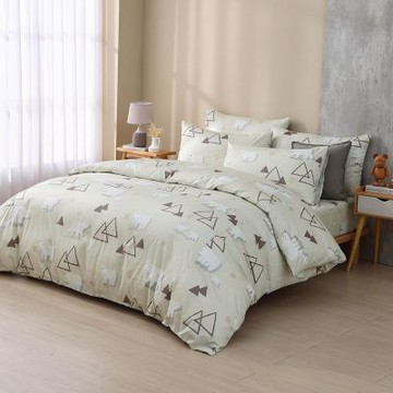 鴻宇 100%精梳棉 美國棉 哈肯小熊 米 雙人四件式薄被套床包組