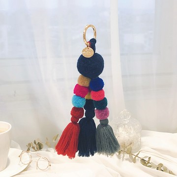 三毛球流蘇串圓牌吊飾-帕卡亞深藍-Joyful歡樂嬉皮系列(BC96053-44)