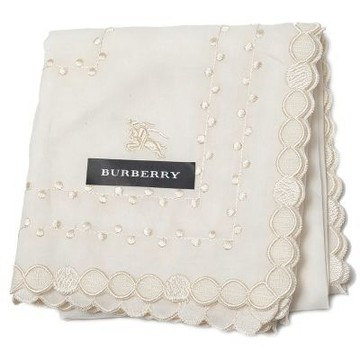 BURBERRY 米白蕾絲滾邊騎士刺繡刺繡 LOGO 圖騰帕領巾(48CM)