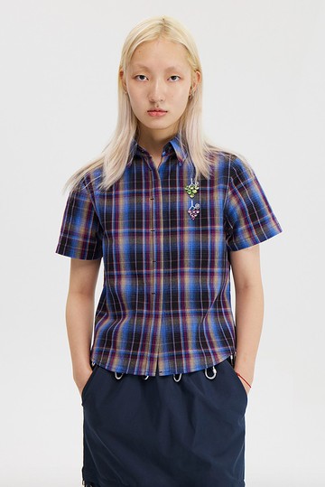 Grape Grid Shirts 手工葡萄格紋窄身短袖襯衫