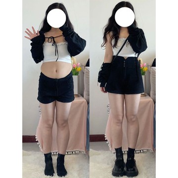 M-5XL 大尺碼高腰彈力牛仔短褲女夏季薄款胖mm顯瘦遮肚小個子a字闊腿熱褲