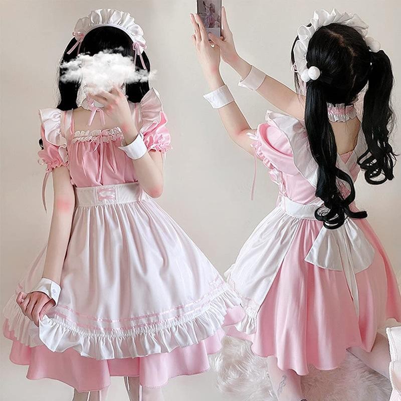 7点セット メイド服 ゴスロリ ワンピース ハロウィン 仮装 レディース