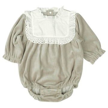 akachan honpo - 長袖外出包屁衣-天鵝絨蕾絲-灰色