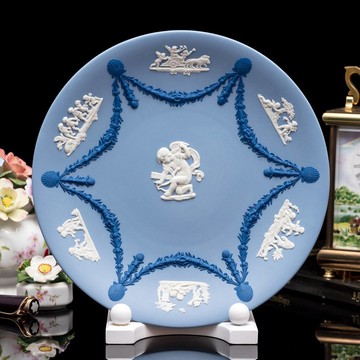 英國製 Wedgwood 愛神邱比特 碧玉浮雕三色陶瓷盤 浪漫詩篇 掛盤