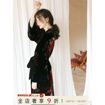 (免運)WakeUp醒來韶華真絲絲絨女士家居服套裝冬季性感長款睡袍女可外穿