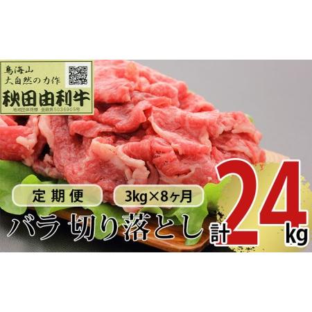 ふるさと納税 《定期便》8ヶ月連続 秋田由利牛 バラ切り落とし 3kg（1kg×3パック） 秋田県にかほ市