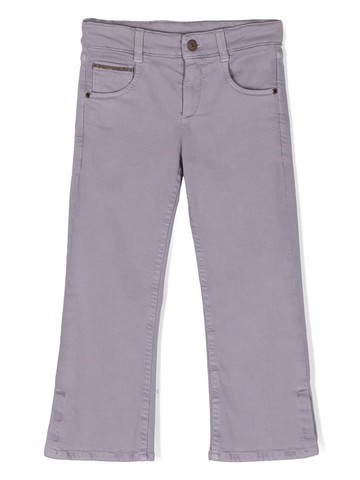 Brunello Cucinelli Kids - logo-patch dyed jeans - kids - Spandex/Elastane/Cotton/Cotton/Eco Brass/Leather - 12 - Purple